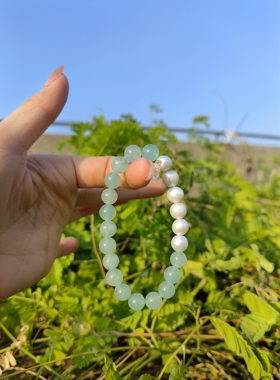 手作定制高级轻奢百搭串珠 天然淡水珍珠东陵玉弹力手串