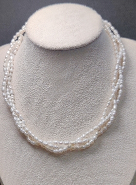 高级轻奢 天然淡水珍珠项链精致2+mm编织锁骨链闺蜜礼物