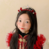 Princess Temperament Water Drill Crown Headwear Woman Child Retro Black Velvet Butterfly Knot Hair Stirrup Red Birthday Card