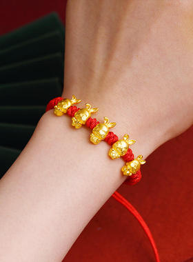 可爱五福兔红绳手链女款可手链