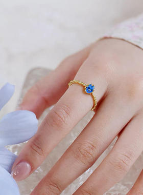 新款法式轻奢气质蓝色宝石中古v