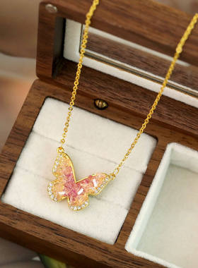 合金清新超仙紫色水晶蝴蝶项链