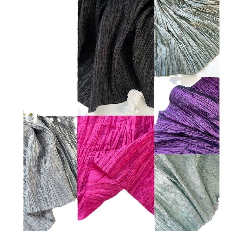 纯色白色暗紫色褶皱压褶光感皱布料时装面料设计师布料裙子,淘宝优惠券,粉丝福利购,淘宝优惠卷