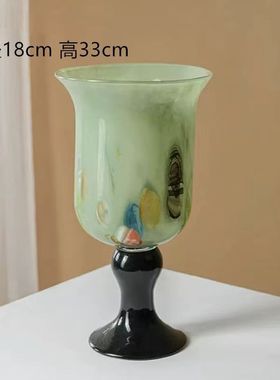 现代高级感艺术法式复古肌理高脚手工中古风灯插花花瓶装饰摆件