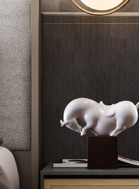 热销创意陶瓷唐马办公室家居客厅摆设摆件玄关样板房装饰品白马工