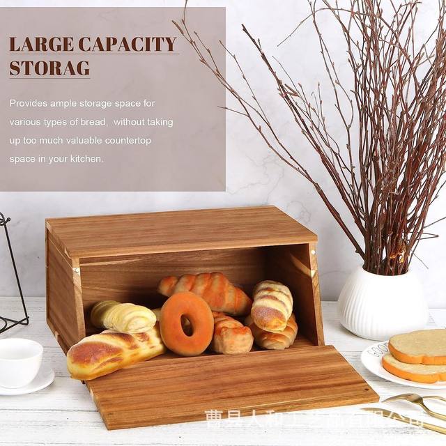 Dust-proof countertop solid wood bread storage box Simple square bread donut storage box Wooden kitchen box