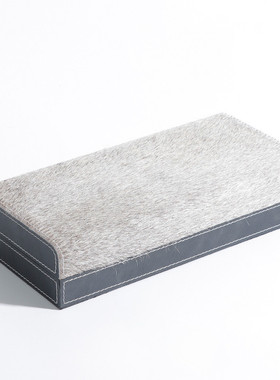 热销简约现代灰色桌面长方形储物盒样板房家居卧室马毛首饰收纳盒