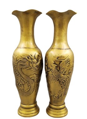 批发收藏复古做旧杂项工艺品大明龙凤花瓶黄铜宣德