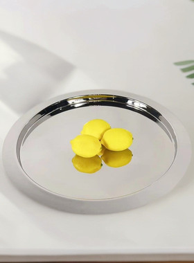 热销不锈钢简约银色镜面圆形托盘收纳盘样板间客厅茶几桌面饰品摆