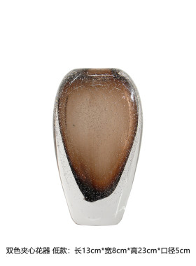 欧式简约手工吹制高品质厚底客厅气泡玻璃花瓶软装样板房灰色严选