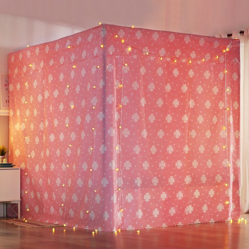 热销卧室家用挡风防尘三开门床帘防风加厚床幔一体式单双人蚊帐遮 - 图0