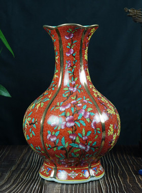 仿古珐琅中式口瓶景德镇彩花陶瓷家居客厅装饰花瓶工艺品摆件