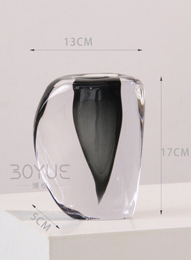 极简意超厚烟灰色式琉璃花瓶样板间民宿客厅餐厅创意软装饰品摆件