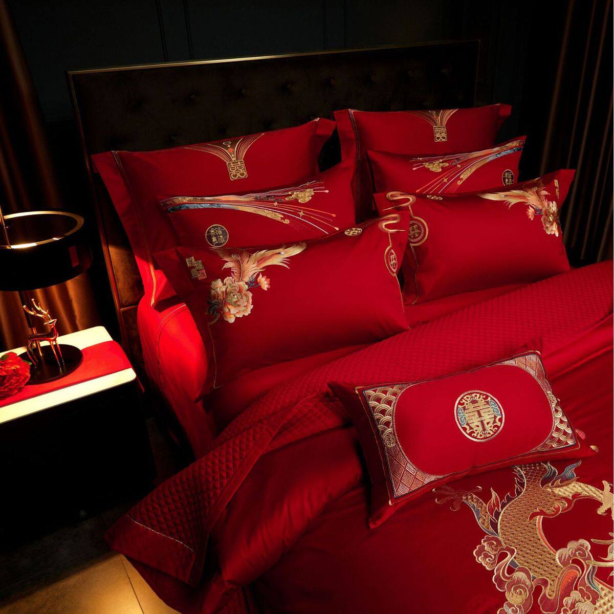 婚庆家纺红色龙凤刺绣四件套长绒棉刺绣床盖十件套结婚陪嫁被喜,淘宝优惠券,粉丝福利购,淘宝优惠卷