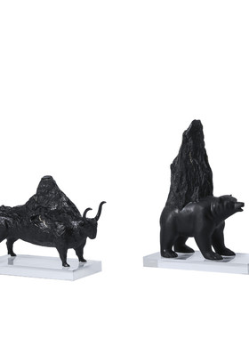 大千现代创意牛摆件动物砂岩熊摆件树脂动物摆件家居饰品