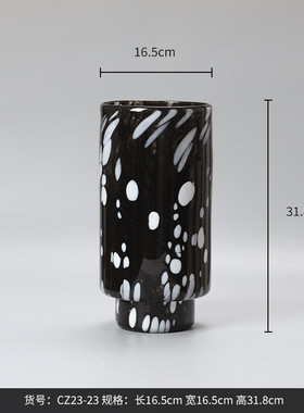 博直筒家居黑白水墨西柱状水培玻璃花瓶样板间花器软装饰品花器