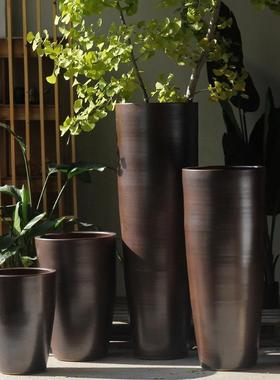 热销新中式大号落地陶瓷花盆宽口陶罐瓶种植干支花器酒店庭院别墅