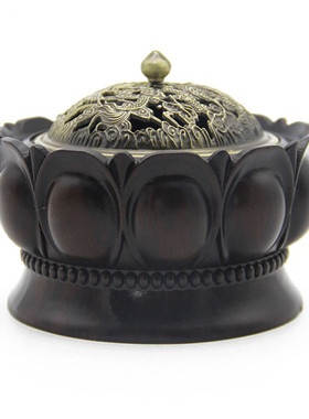 黑檀木清代式迷你小钵香炉圆形线香炉红木质旅行香插沉香檀香香插