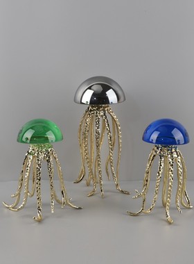 热销现代简约水晶客厅金属海洋艺术主题摆件水母卧室酒店软装家居