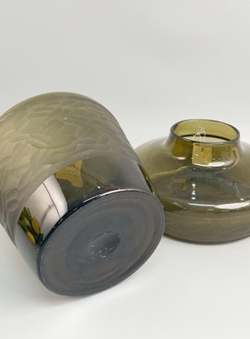 热销橄榄绿高档花瓶高级感琉璃吹制手工桌面落地大瓶工艺磨镌爆品