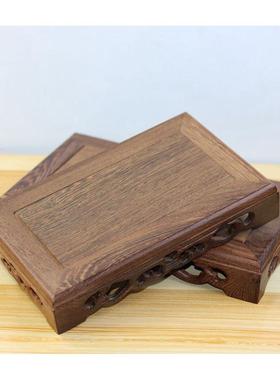 宝香阁红木玉器雕奇石工艺品摆件玉石底座鸡翅木木套四无腰长方台