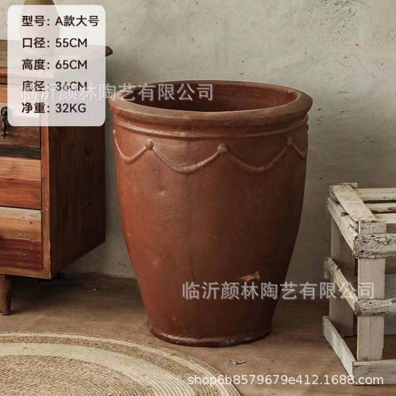 敞口栽树花盆高筒盆加厚复古陶盆乡村景观盆民俗装饰大花盆高盆粗,淘宝优惠券,粉丝福利购,淘宝优惠卷