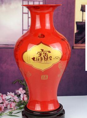 陶瓷器花瓶摆件客厅黄色干花瓷瓶玄关中式电视柜装饰品