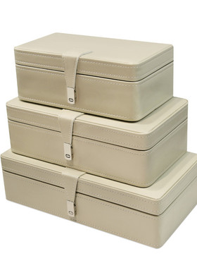 热销软装衣帽间装饰盒样板房轻奢摆件米色收纳扣饰品皮卧室妆台首