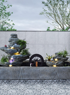 大型假山流水喷泉瀑布景观酒店室内户外别墅庭院花园大厅鱼池摆件