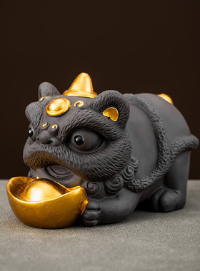 国潮新款紫砂貔貅茶宠可养功夫茶具配件桌面茶台装饰貔貅家居