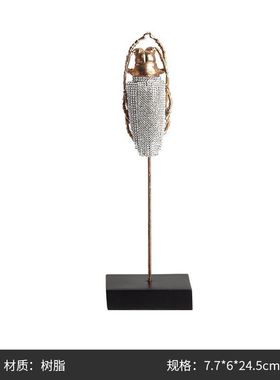 创意轻奢简约抽象甲虫钻银摆件样板间酒店时尚家居桌面装饰工艺品