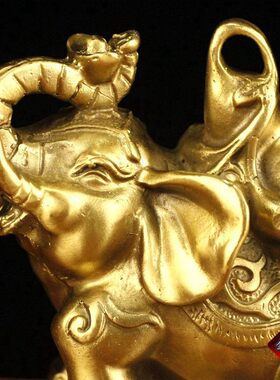 纯黄铜小葫芦对象母子摆件铜大象摆件一对铜象家居工艺品开业礼品