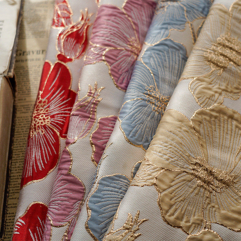 浮雕金丝大花朵色织提花面料硬挺复古时装布料箱包凹凸质感纹理布,淘宝优惠券,粉丝福利购,淘宝优惠卷