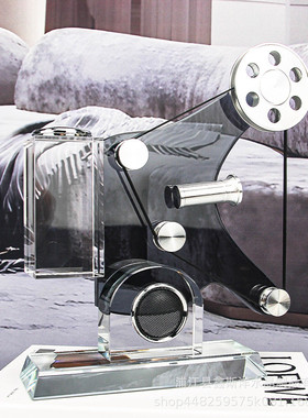 热销民宿复古立式放映机水晶摆件样板房售楼部客厅现代别墅玄关工