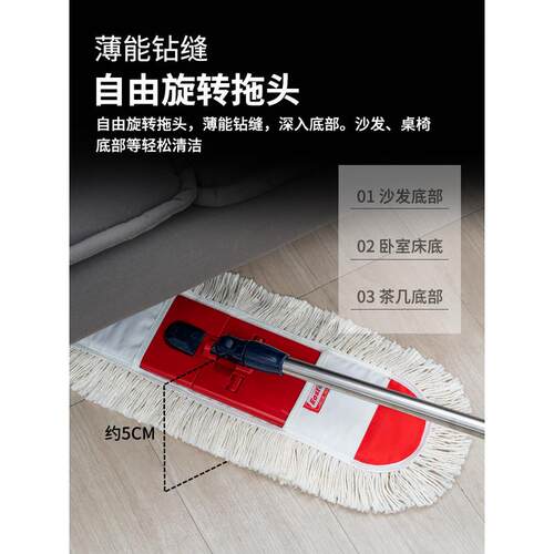 58c1平板拖把大号平拖家用酒店工厂保洁用地拖旋转折叠墩棉 - 图1