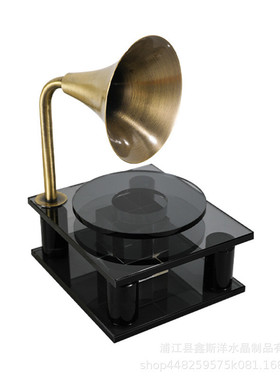 欧式复古留声机水晶摆件样板件售楼处卧室工艺品客厅桌面软装书房