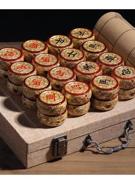 红木象棋金丝楠木雕龙镀彩小叶楠5.8公分中国象棋送礼工艺品