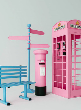 马卡龙铁艺网红店铺装饰电话亭大型户外打卡落地摆件摄影道具邮筒