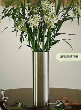 出口品质加厚304不锈钢花瓶花插桌上花瓶金属圆柱直桶花瓶可装水