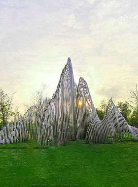 金属不锈钢假山摆件酒店售楼部门口镂空切片山形雕塑园林水景雕塑