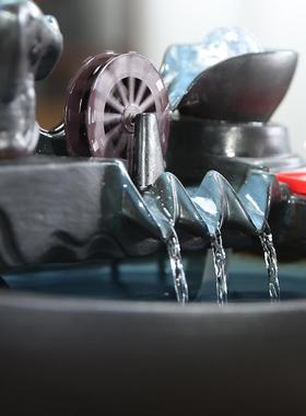 招财猫招手风车流水摆件循环水入户玄关生财办公室前台客厅开业小