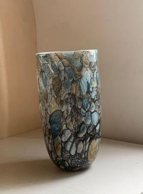 中小中古复古粉色鹅卵石手工玻璃直筒花瓶【轻奢居家客厅桌面花瓶