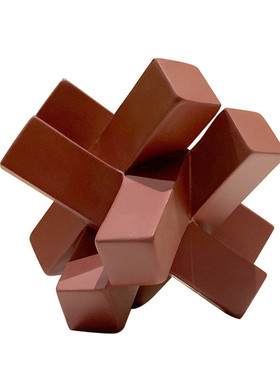 新中式红色金色几何树脂摆件售楼处大厅设计软装电视柜茶几摆设品