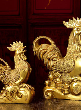 黄铜公鸡摆件铜如意公鸡黄铜摆件鸡客厅黄铜生肖