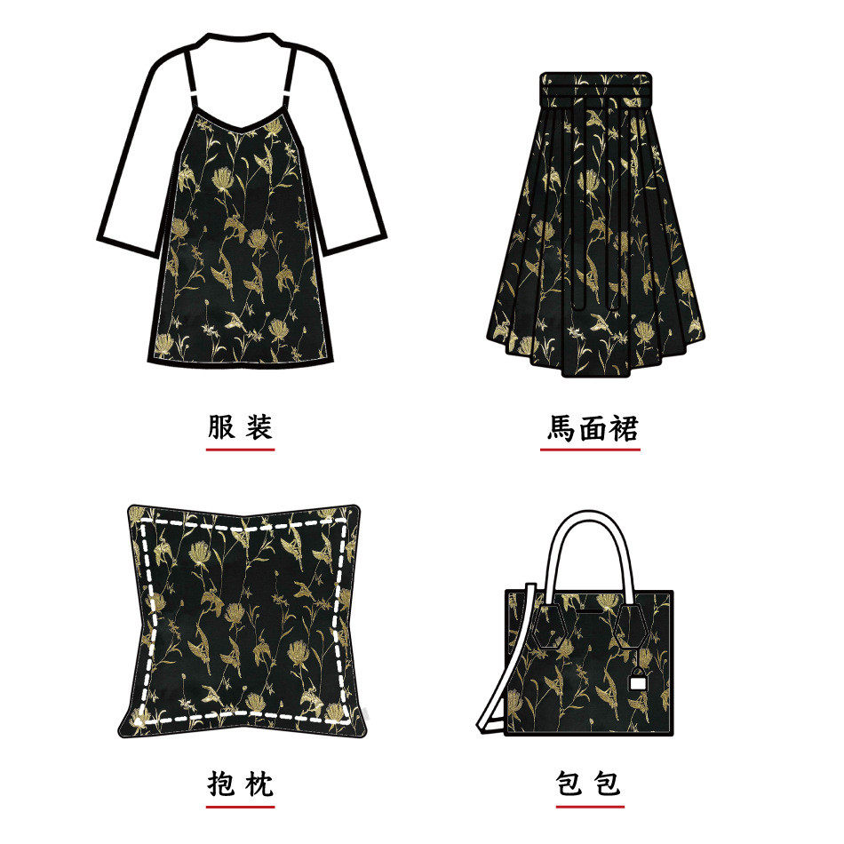 复古黑金花鸟提花旗袍时装面料质感浮雕中式马甲色织花束装饰布料,淘宝优惠券,粉丝福利购,淘宝优惠卷