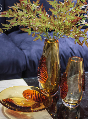 热销晶淳 祖母绿中式装饰品客厅餐桌摆件 家居样板间玻璃花瓶琉璃