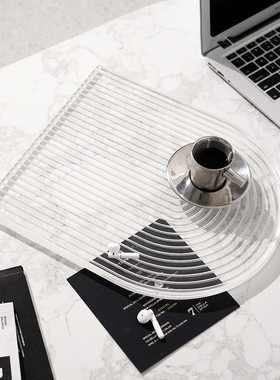 热销极简现代创意亚克力透明回纹托盘摆件售楼处桌面客厅样板间装