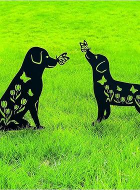 爆款铁艺工艺品动物剪影公鸡猫咪套装插件户外园林装饰地插