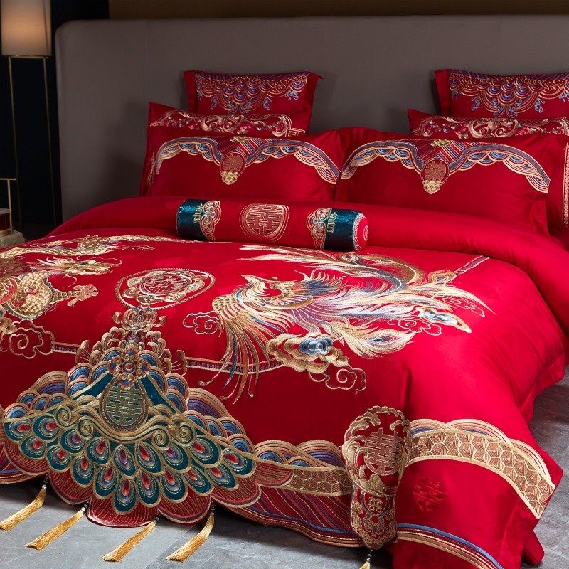 100s婚庆四件套大红全棉龙凤刺绣新结婚喜庆被房嫁礼纯棉床上用品,淘宝优惠券,粉丝福利购,淘宝优惠卷