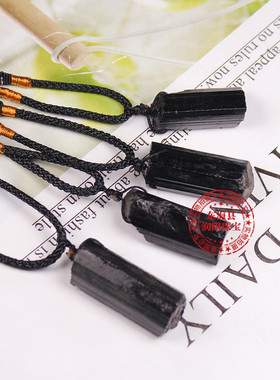 Runyangshi东海天然水晶石柱黑碧玺电气石原石吊坠项链挂件批发